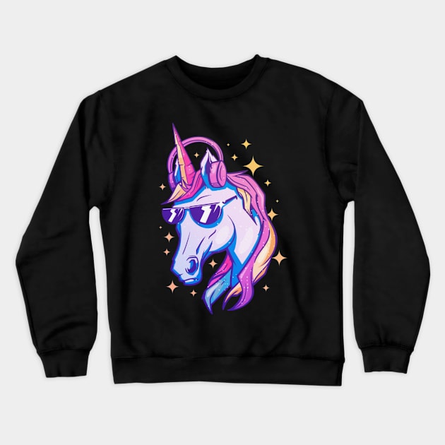 Unicorn with Sunglasses and Headphones Rad Cool Mythical Mystic Crewneck Sweatshirt by Sassee Designs